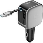 Cuktech 100W Car Charger With Display And 70cm Retractable USB-C Cable - Gray - (CC903P)