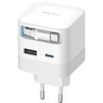 Cuktech 67W Gan 2x USB-C + USB-A Wall Charger With 70cm Retractable USB-C Cable - White - (AD653W)
