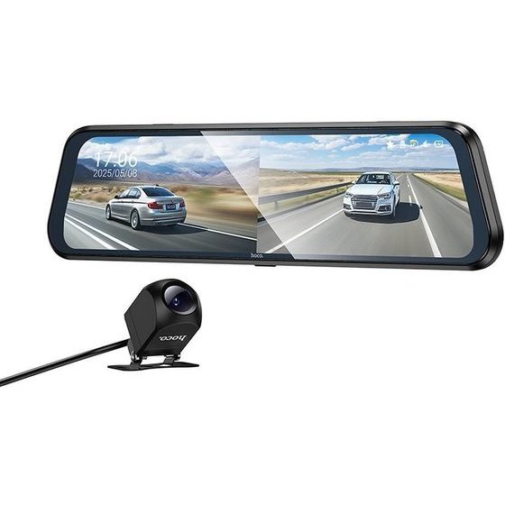 Hoco Dashcam For Rearview Mirror With a Display 9,66'' 1080p/30fPs + Rear Camera 720p/30fPs DV16 black