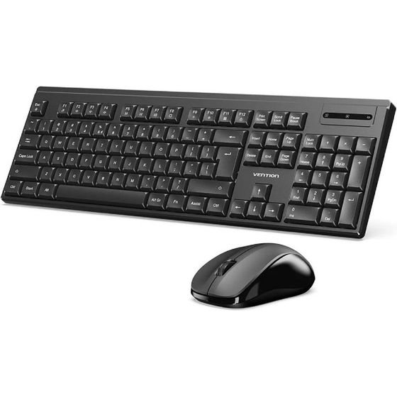 Vention Wireless Full-Size Silent Keyboard & Mouse Combo Black Slim Type Us - (KTZB0-EN)