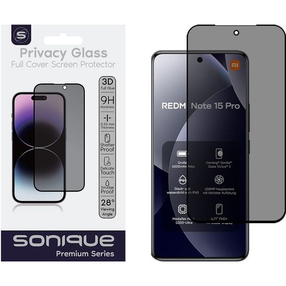 Sonique Privacy Glass Premium Series Hd Full Cover 9H Xiaomi Redmi Note 15 Pro 5G �����