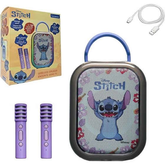 Lexibook Wireless Speaker With Microphone: Stitch Bluetooth Karaoke With 2 Wireless Microphones (25.BTC030D)