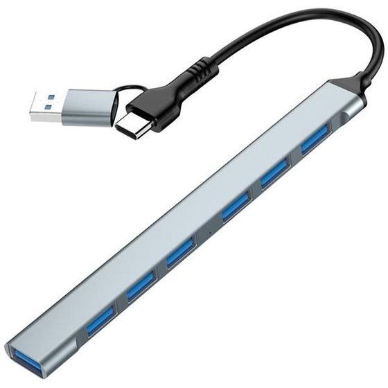 Gembird 7-Port Usb Hub (1X Usb 3.2 + 6X Usb 2.0) USB-A + USB-C Silver - (UHB-ACM-U3P1U2P6-01)