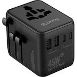 Crong One World Travel Adapter - Universal Gan Travel Adapter 45W UK/EU/US/Au (Black) - (CRGTAGN45BLK)