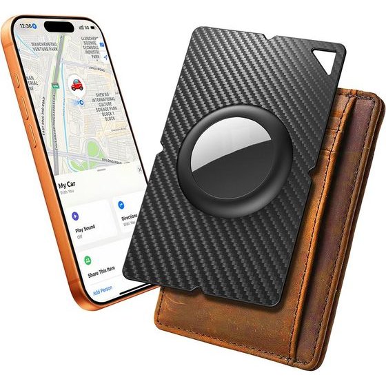 Hurtel Airtag Carbon Fiber Pattern Wallet Card Case - Black 5907769394393 - (WAT-84)