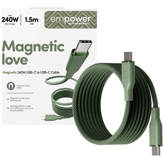 PanzerGlass Cable Empower By Magnetic 240W USB-C To USB-C 1.5m Green - (EM59672)