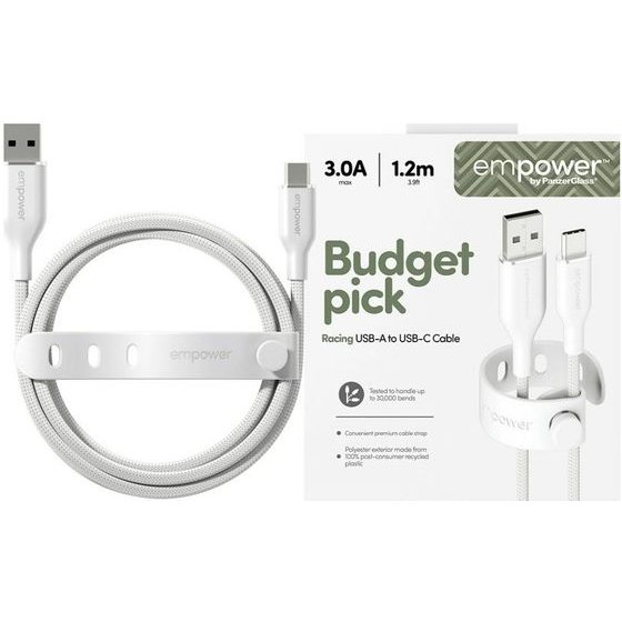 PanzerGlass Cable Empower By Racing 60W USB-A To USB-C 1.2m Silver White - (EM30290)
