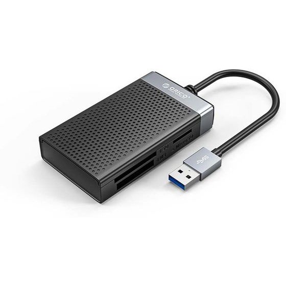 Orico CL4D-A3 USB-A 3.0 Sd Microsd Cf Ms 5 Gb/s Memory Card Reader - Black And Silver -CL4D-A3-BK-Bp - (ORICO-CL4D-A3-BK-BP-HU)