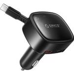 Orico FC-66-1A2C 66W Car Charger With Built-In Retractable USB-C Cable - Black -FC-66-1A2C-BK-EP-Hu - (ORICO-FC-66-1A2C-BK-EP-HU)