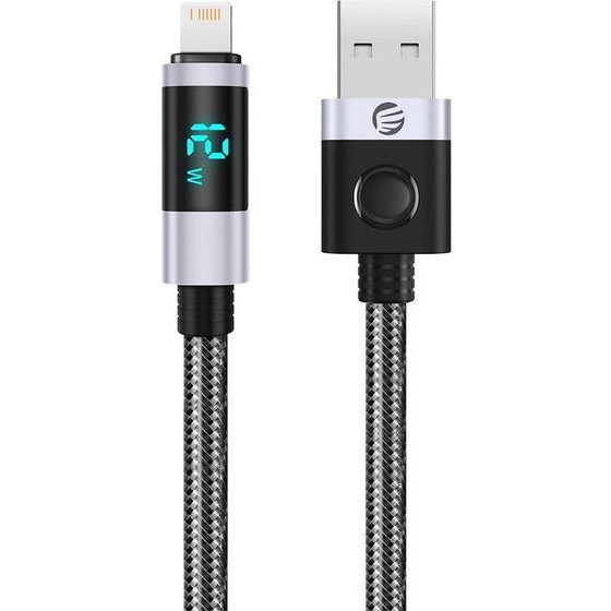 Orico LDA2L USB-A To Lightning Cable 12W With Led Display 0.5m - Black And Silver -LDA2L-05-BK-Bp - (ORICO-LDA2L-05-BK-BP)