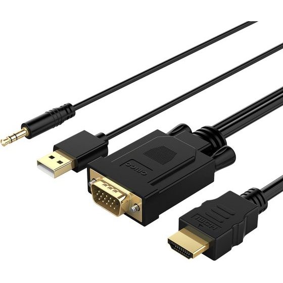Orico XD-Vath Vga And Mini Jack 3.5 Mm To Hdmi Full Hd 60 Hz Cable With Usb Power 5 m - Black -XD-VATH-50-BK-Bp - (ORICO-XD-VATH-50-BK-BP)