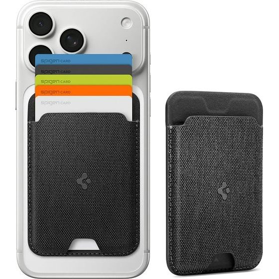 Spigen - Magnetic Wallet Magfit Urban Fit - 5 Cards Storage, Premium Scratch-Resistant Nylon Fabric - Black - (AFA11335)