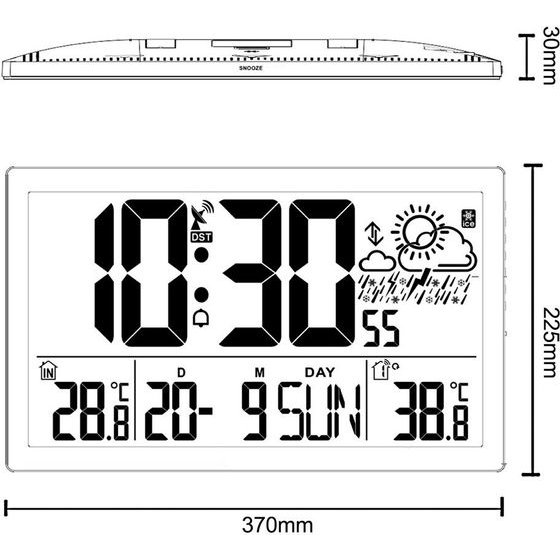 GreenBlue Extra Large Lcd Wall Clock With Weather Station Temperature And Date Display - (GB218)