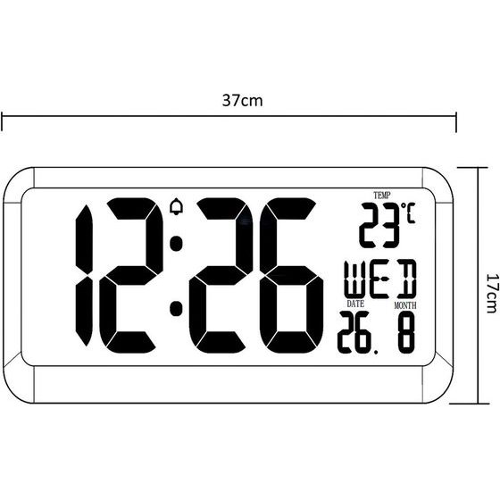 Maclean Large Digital Clock Wall Mount Free Standing With Temperature Sensor 37x17cm Lcd Display Power Adapter & Battery Operated - (GB214)