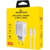 Powertech ��������� ������ �� �������, USB/USB-C, 30W, GaN, ������ - (PT-1636)