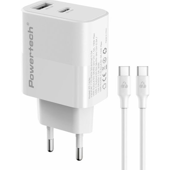 Powertech ��������� ������ �� �������, USB/USB-C, 30W, GaN, ������ - (PT-1636)