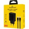 Powertech ��������� ������ �� �������, USB/USB-C, 30W, GaN, ������ - (PT-1638)