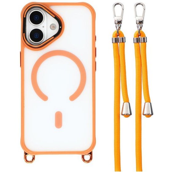Hurtel Iphone 17 Case With Adjustable Crossbody Lanyard And Magsafe Compatible Camera Frame As a Stand - Orange - (6601191395B)