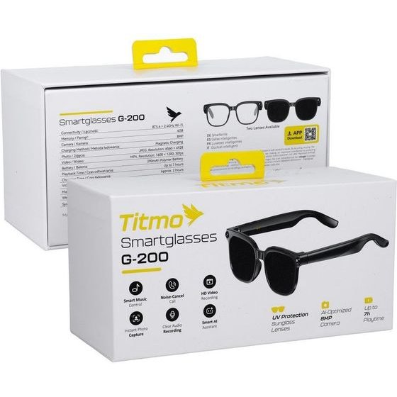 Titmo Smart Ai Glasses With Music And recording, Black glass, G-200, black