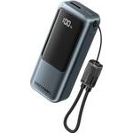 Vention Mini 10000mAh Power Bank (USB-C + USB-A) With Built-In Lanyard 22.5W Gray Led Display Type - (FKOH0)