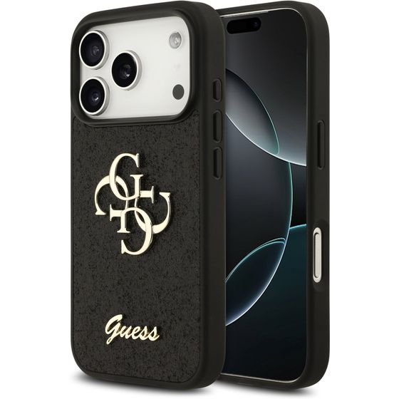Guess Pu Fixed Glitter 4G Metal Logo Case For Iphone 18 Pro Black - (GUHCP18LHG4SGK)