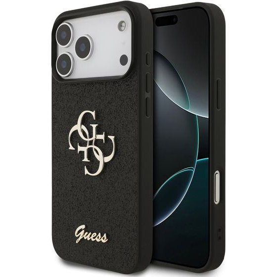 Guess Pu Fixed Glitter 4G Metal Logo Case For Iphone 18 Pro Max Black - (GUHCP18XHG4SGK)