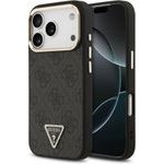 Guess Pu Leather 4G Strass Triangle Logo Gold Frame Magsafe Case For Iphone 18 Pro Black - (GUHMP18LP4GTDGMK)
