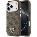 Guess Pu Leather 4G Strass Triangle Logo Gold Frame Magsafe Case For Iphone 18 Pro Brown - (GUHMP18LP4GTDGMW)