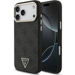 Guess Pu Leather 4G Strass Triangle Logo Gold Frame Magsafe Case For Iphone 18 Pro Max Black - (GUHMP18XP4GTDGMK)
