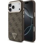 Guess Pu Leather 4G Strass Triangle Logo Gold Frame Magsafe Case For Iphone 18 Pro Max Brown - (GUHMP18XP4GTDGMW)