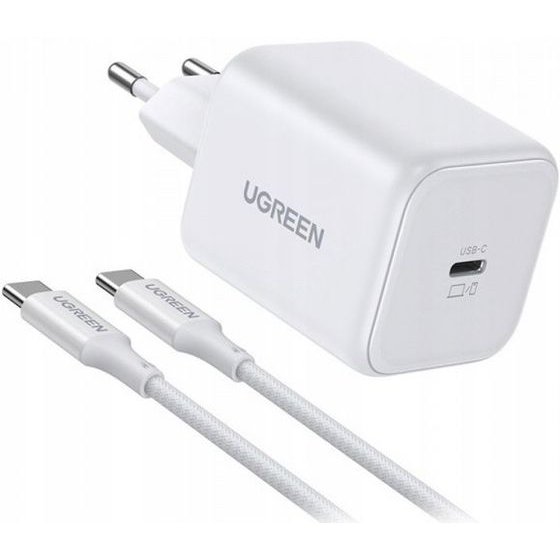 Ugreen Wall Charger X524 (65055), 45W, 3A, 1 x USB-C, With USB-C Cable, White
