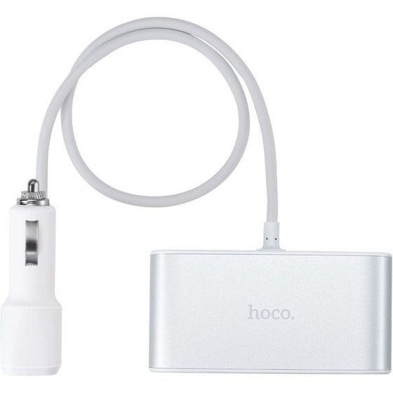 Hoco Car Charger Splitter 3in1 With Digital Display + 2 x Usb A 2,1A Z13 silver