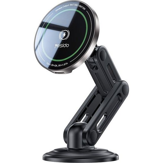 Yesido - Car Holder with Wireless Charging - for Dashboard / Air Vent, N52 Magnets, 15W, Type-C - Black - (C317)