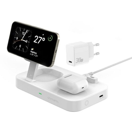 4smarts Inductive charger QI2 Trident 2in1 + USB-C + wall charger 30W white/white - (540998)