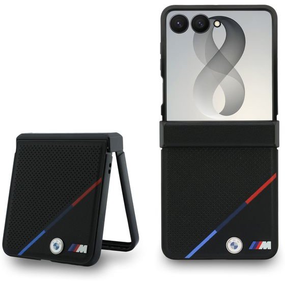 BMW M Pu Perforated Tricolor Stripe Magnetic Case For Samsung Galaxy Z Flip 8 Black - (BMHMZF823PUPDK)