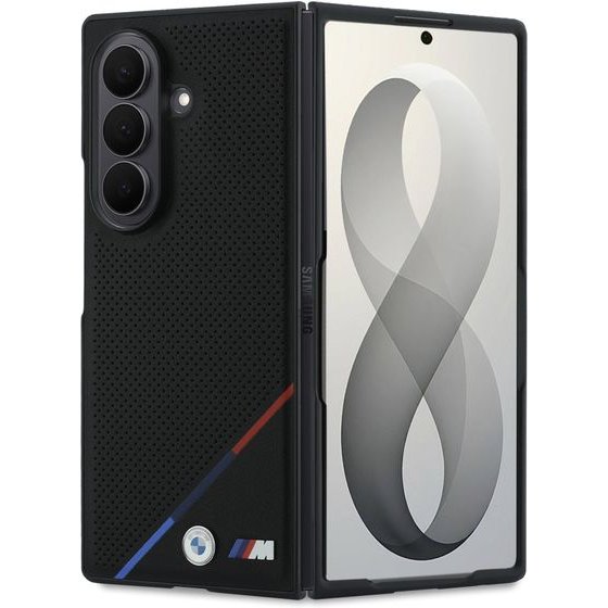 BMW M Pu Perforated Tricolor Stripe Magnetic Case For Samsung Galaxy Z Fold 8 Ultra Black - (BMHMZFD823PUPDK)