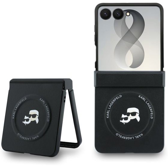 Karl Lagerfeld Pu Karl And Choupette Heads Magnetic Case For Samsung Galaxy Z Flip 8 Black - (KLHMZF8PSMLRKCK)