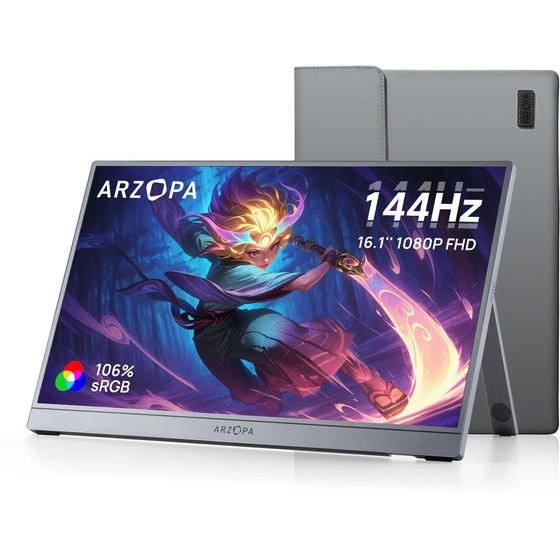 Arzopa Portable Monitor - Z1FC with Sleeve Bag - 16.1, 144Hz, IPS - (ARZOPA-Z1FC-SB)