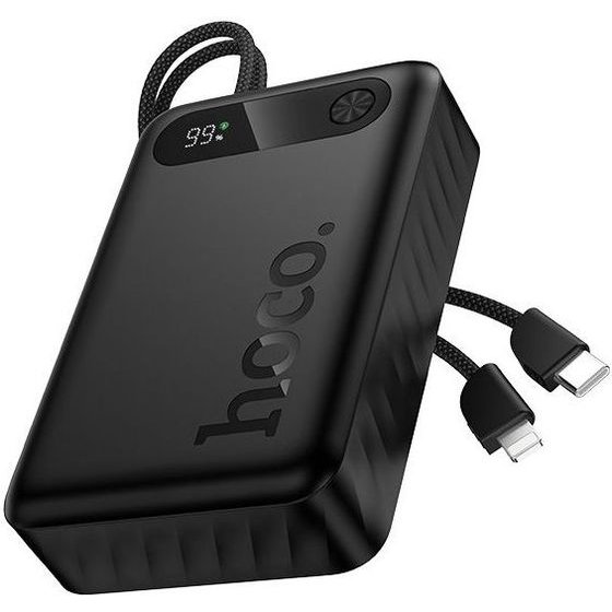 Hoco Powerbank 10000 Mah Qc Pd 2A 22,5W With built-In Cables Usb C + Lightning J171 Edge black