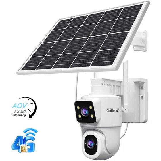 SriHome 4G Lte 4MP Hd Dual Lens Aov Low Powered Battery Camera With 7W Solar Panel - (DH010)