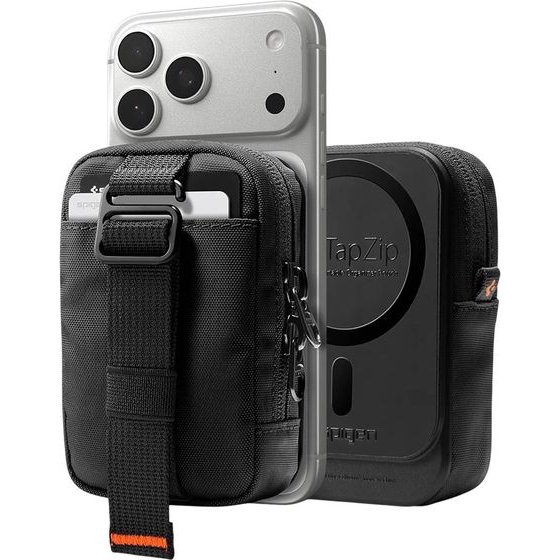 Spigen - Phone Pouch Tintap Zip Magfit 2 - Magsafe Wallet, Card, With Belt Holster, Pokets - Black - (AFA11564)