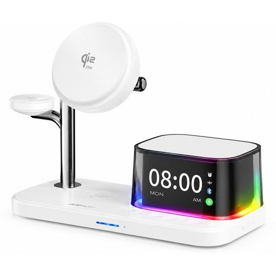 XO Holder 25W, 3 ? 1 Chargng Station Magnetic +Speaker +Light +Clock /white/ - CX045