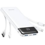 Charmast Powerbank W1148 5V 3A 10000 Mah With built-In Cables Usb A / Usb C / Lightning / Micro Usb White