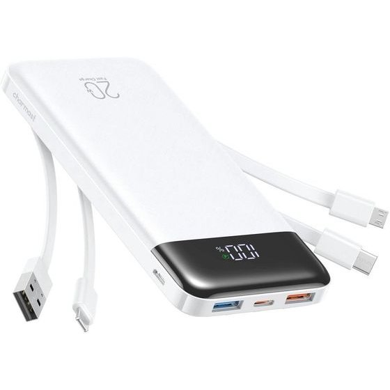 Charmast Powerbank W2065 PD3.0 3A 22,5W 20000 Mah With built-In Cables Usb A / Usb C / Lightning / Micro Usb White