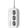 FORCELL Power Strip F-Energy 3 Sockets + Usb C 30W + 3 x Usb A QC3.0 Pd + Wifi Tuya, SmartLife, Alexa 10A 2500W VT-PS03 white