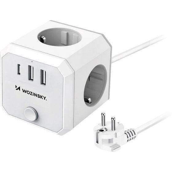 Wozinsky Power Cube 3x Ac 2x USB-A 1x USB-C 4000 W With 1.8 m Cable - White 5907769388644 - (WKZ-3B)