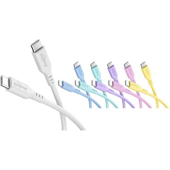 Goobay Pastel Power Pack Set Of 6 USB-C Silicone Cables, 1.5 m, blue;pink;purple;turquoise;white;Yellow - (81252)