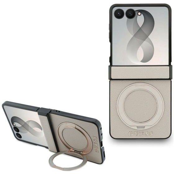 Guess - Ring Stand Grained Classic Logo Magsafe - Samsung Galaxy Z Flip8 - Beige - (GUHMZF86PSGRSCLE)