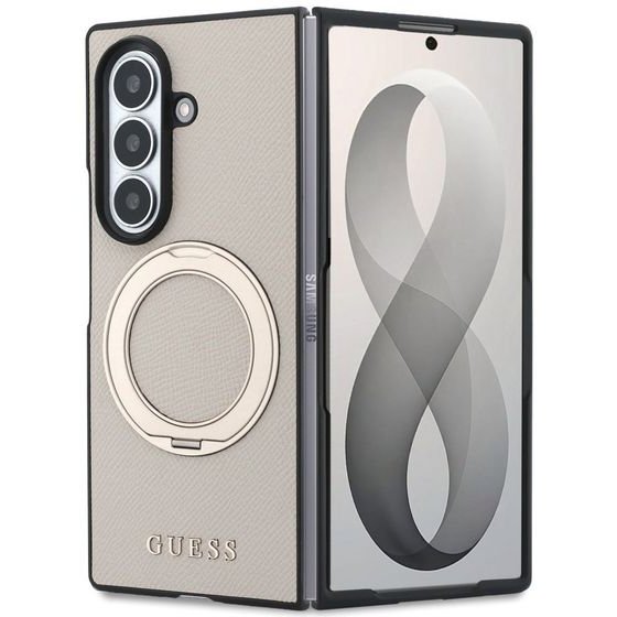 Guess - Ring Stand Grained Classic Logo Magsafe - Samsung Galaxy Z Fold8 Ultra - Beige - (GUHMZFD86PSGRSCLE)