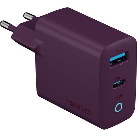 Forever Vibe-TC45AC Gan Pd Qc Charger 1x USB-C 1x Usb 45W Dark cherry